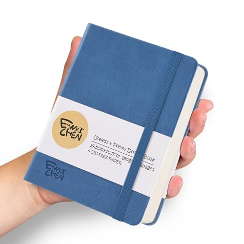 E-WEICHEN Hardcover 96Pages Blank Sketch Book for Drawing, Small 5.7x4.1 Pocket Journal Notebook for Travel, 180gsm Thick Paper Diary Notebooks for Work, PU Cover Memo for Writing. Dark Blue - color: PU Cover-5.7x4.1in-Dark Blue