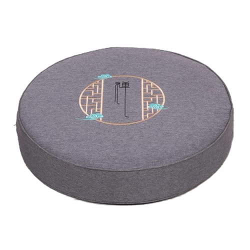 Round Meditation Cushion Mat Set with Washable Cotton Linen Cover, Larger Yoga Mat Bolster Floor Pillows Seating for Adults Meditation Accessories grey-40cm
