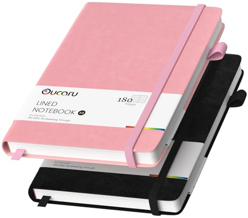 Oucaru Lined Journal Notebook, 2 Pack, 180 Pages, A5 Journals for Writing, 100 GSM Thick Paper, Small Notebooks Daily Journal for Women Men Work, Business, School, Travel Supplies - color: Black & Pink, size: 2 Pack