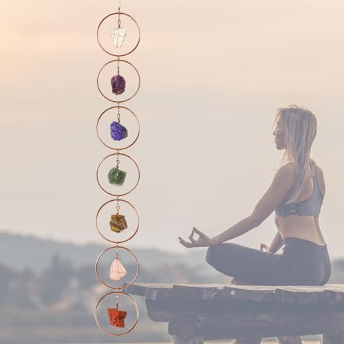 Anjiucc Handmade Natural Gemstone Crystal Hanging Ornaments 7 Chakra Feng Shui Ornaments for Home Decoration Window Decor（A-Style 8） - color: A-style 8