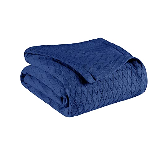 Superior Diamond Weave All-Season Cotton Blanket, Cover for Home, Couch, Bed, Soft, Warm Blankets, Boho Aesthetic, Comfy, Cozy, and Cute Covers, Decorative Bedding Essentials, Twin Size, Merritt Blue - color: Merritt Blue, size: Twin