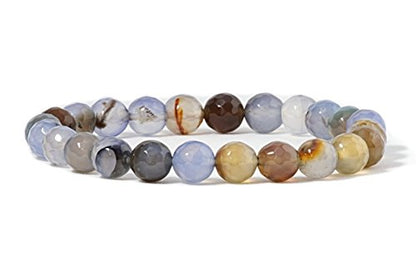 Cherry Tree Collection Gemstone Beaded Stretch Bracelet 8mm Round Beads 7" - color: Blue/Grey Faceted Agate