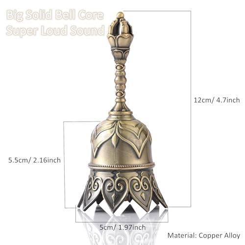 Super Loud Brass Hand Call Bell for Ringing at Wedding, Lotus Hand Bells for Seniors Bedside, Teacher Classroom Bell Dinner Bell Tibetan Bells Meditation Bell, Gift for Bedridden Mom(Bronze)
