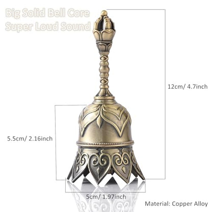 Super Loud Brass Hand Call Bell for Ringing at Wedding, Lotus Hand Bells for Seniors Bedside, Teacher Classroom Bell Dinner Bell Tibetan Bells Meditation Bell, Gift for Bedridden Mom(Bronze)