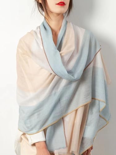 Luxury Cashmere Pashmina Style Shawl - Silk & Wool Blend Scarf, Lightweight Skin-Friendly Wrap - color: Gradient Light Blue