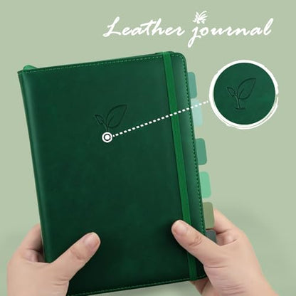 Lined Journal Notebook, 400 Pages Thick Journal for Writing, A5 Hardcover Leather Notebook with 100Gsm College Ruled Paper for Women Men Work Note taking, 5.8" x 8.4", Green
