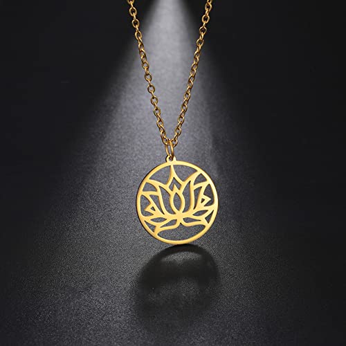 TEAMER Lotus Necklace Stainless Steel Flower of Life Necklace Yoga Meditation Pendant Inspirational Jewelry For Women - color: Style 4 - Gold