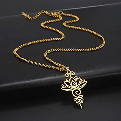 TEAMER Lotus Necklace Stainless Steel Flower of Life Necklace Yoga Meditation Pendant Inspirational Jewelry For Women - color: Style 1 - Gold