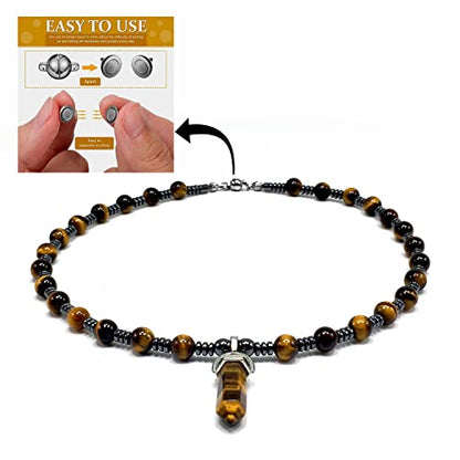 Healing Stress Anxiety Meditation Grounding Energy Gemstone Necklace Series - color: Healing Gemstone Necklace Series-Natural Tiger Eye -8 mm 18 inch- Stone