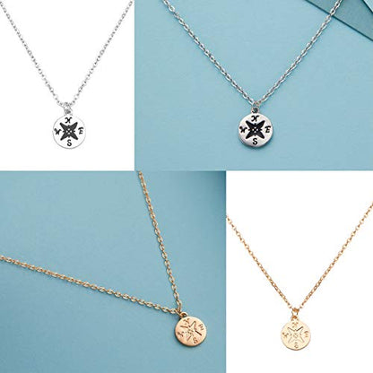 Zealmer Dainty 18K Gold Plated Compass World Map Pendant Necklace Graduation Gift for Friends - style: 2pcs Worldmap Gold & Silver