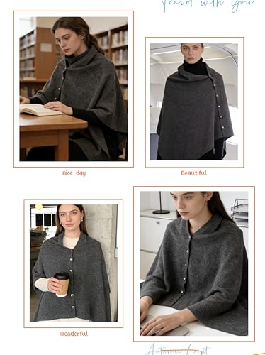 Women's Versatile Knitted Shawls Scarf Poncho Sweater Capes with Buttons Lightweight Spring Summer Fall Winter Wraps - color: Dark-grey