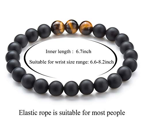 Men Women 8mm Tiger Eye Stone Beads Bracelet Elastic Natural Stone Yoga Bracelet Bangle - color: Matte Tiger Eye-21003