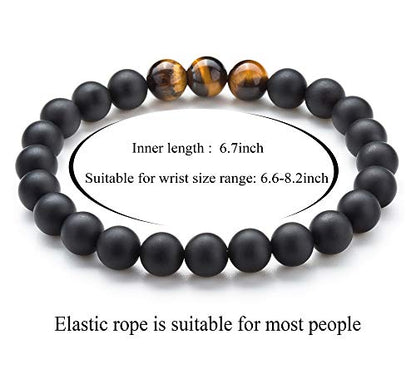 Men Women 8mm Tiger Eye Stone Beads Bracelet Elastic Natural Stone Yoga Bracelet Bangle - color: Matte Tiger Eye-21003