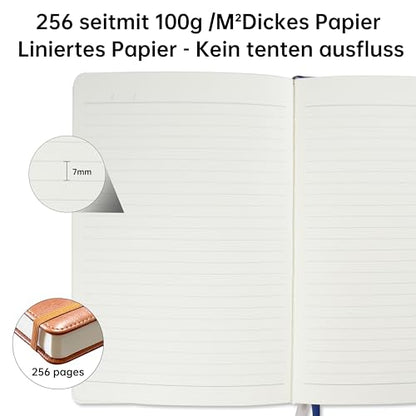 Notebook Journal for Women Men,256 Pages A5 Hardcover Leather Journaling Notebooks for Work,lined journal/notebook with 100Gsm Paper,Pen Holder and inner pocket 5.8"×8.4"(White)