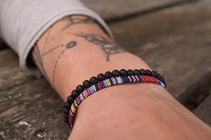 Made by Nami 2 Pcs Boho Surfer Bracelets for Men and Women Waterproof and Adjustable Beach Bracelets for Men and Women Set of 2 Beaded & Braided - color: Lava Beads & Dark Multi