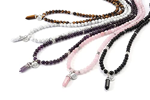 Jovivi 108 Mala Beads Bracelet 8mm Natural Amethyst Rose Quartz Healing Crystal Stone Mala Prayer Bead Necklace Hexagonal Prism Gemstone Reiki Pointed Pendant for Yoga Meditation Energy Balancing - color: Amethyst Crystal