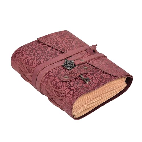 LEATHER VILLAGE Handmade Leather Bound Floral Embossed Journal for Women | 260 Pages Blank of Vintage Paper Writing, Sketchbook, Notebook - Fuchsia - 12X8 Inches - color: Fuchsia, size: 12 inches X 8 inches