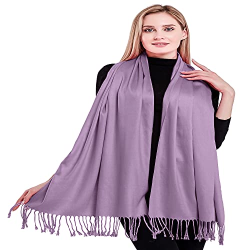 CJ Apparel Solid Color Tassels Design Nepalese Shawl Scarf Wrap Stole Throw Head Wrap Pashmina Gift Hand Made in Nepal New - color: Light Purple