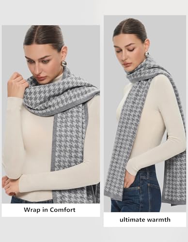 PULI Women's Pashmina Shawl Wraps for Evening Dress Large Scarf Blanket Long Wedding Bridal Winter Warm Shoulder Wrap - color: Houndstooth-slate Gray