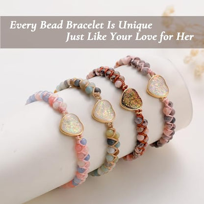 Gifts for Daughter Granddaughter, To My Mom Grandma Wife Girlfriend Sister Jasper Heart Bracelets Birthday Graduation Anniversary Christmas Stocking Stuffers Valentines Mothers Day Jewelry - style: 5.Gift To My Granddaughter2: Rhodonite Beads