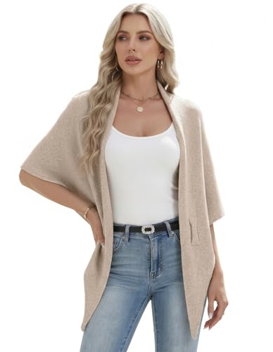 Shawl Wraps Women Pashmina Cardigan Triangle Cape Knit Shoulder Top Sweater Scarf for Fall Winter - color: 01 Light Khaki