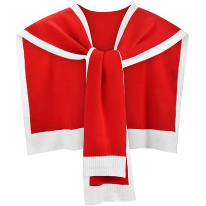 Sweater Shawl Wraps for Women Fashion Knitted Shoulder Shawls Ponchos Travel Casual Sweaters Scarf Cape Wraps - color: 05 Red/White Edge