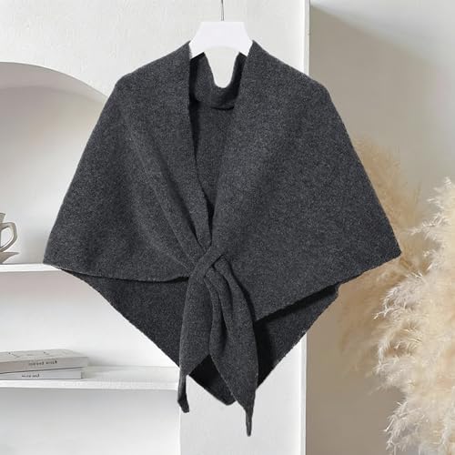 Women's Shawl Wrap Cardigan Knitted Wool Blend Pashmina Cape, Scarf & Sweater Cover-Up for winter - color: Dark Grey