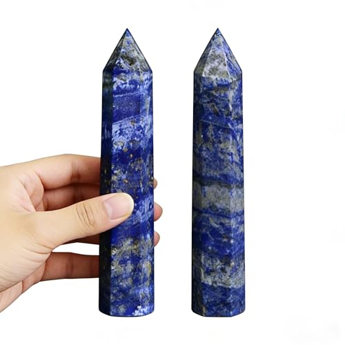 2pcs Natural Crystal Point Wand Set,Hand-Finely Polished,Meditation Healing Purification,Full-Scenario Decoration Display for Home Office,Holiday Gifting(15cm Big Wand 2pcs Lapis Lazuli)