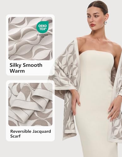 PULI Women's Pashmina Shawl Wraps for Evening Dress Large Scarf Blanket Long Wedding Bridal Winter Warm Shoulder Wrap - color: Lips-warm Oatmeal