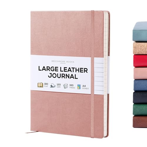 BEECHMORE BOOKS Lined Journal Notebook, 8.5" x 11.5", A4 160 Lined Pages, Hardcover Leather Journals for Women, Men, Writing and Notebooks for Work - 120 GSM Thick Paper, Gifts Box Included - color: Rose Wood, size: A4 - 8.5" x 11.5" Large
