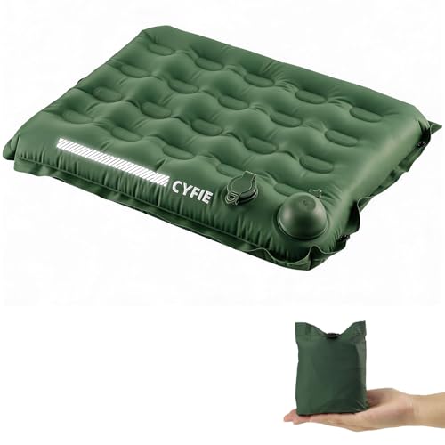 Cyfie Inflatable Seat Cushion for Stadium, Travel, Camping, Sport Event, Portable Press-Inflate Cushion Airplane Seat, 2.8" Thick Water-Resistant Lightweight Camping Seat Pad for Outdoor (Green) - color: Green