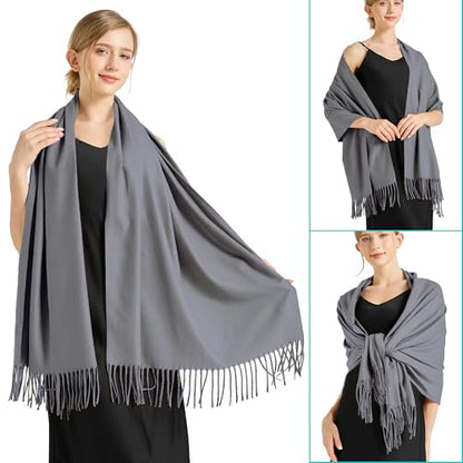 Ciormis Pashmina Scarf for Women, Soft Pashminas Shawls and Wraps for Evening Dresses, Wedding Bride Bridesmaid Shawls Scarf - color: J# Grey
