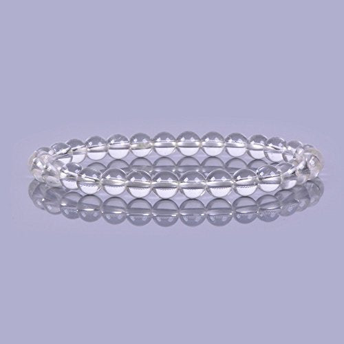 Justinstones Gem Semi Precious Gemstone 6mm Round Beads Stretch Bracelet 6.5 Inch - color: Clear Quartz