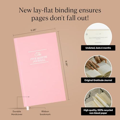 Intelligent Change: The Five Minute Journal - Daily Gratitude Journal for Happiness, Mindfulness, and Reflection - Undated Life Planner - color: Blush Pink