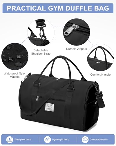 Gym Bags Womens Mens with Shoes Compartment and Wet Pocket Travel Duffel Bag for Women for Plane Sport Gym Tote Bags Swimming Yoga Small Waterproof Weekend Overnight Carry on Bag Hospital Holdalls - color: A4-Black