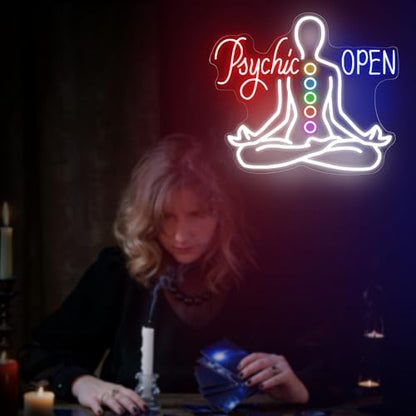 Psychic Open Neon Sign Charka Neon Light, Yoga Led Sign, Exercise Room Wall Decor, Buddha Lotus, Pilates Studio Art Meditation Room Wall Art Yoga Lover Gift, Psychic Chakras Healing Exercise, 20"*x17.3" - color: Psychic Open