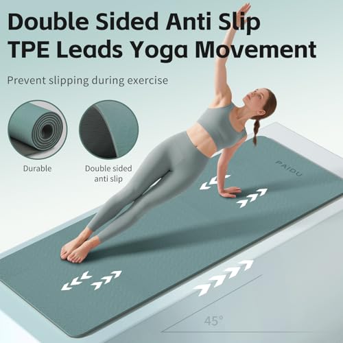 PAIDU Yoga Mat 8mm Super Thick TPE Fitness Mat | SGS Certified | Non-Slip, Odorless & Tear-Resistant | Unisex with Strap | for Yoga, Pilates, Meditation & Home Workouts - color: Deepgreen&Gray