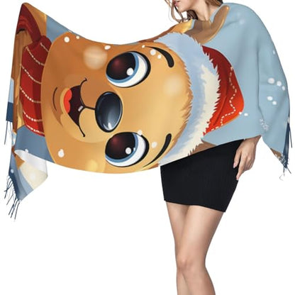 Astronaut Sitting in Yoga Chakra Scarf for Women Warm Soft Scarves Fashion Fringed Shawl Casual Tassel Blanket Scarf - color: Christmas Deer