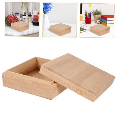 Square Wooden Storage Box Natural Material Modern Desktop Organizer Home Desk Organizer Lids