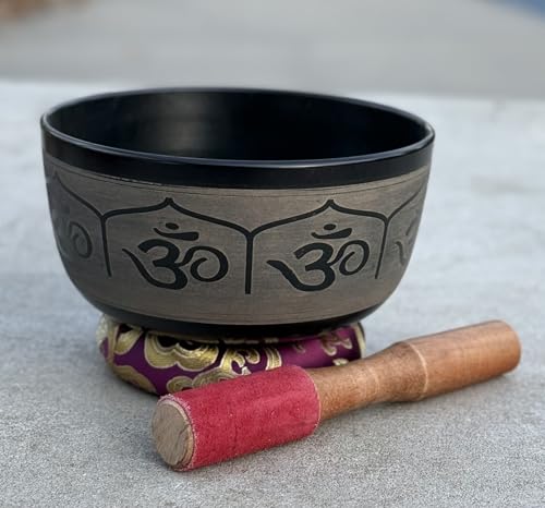 Tibetan Meditation Hindu OM Singing Bowl Mallet Mat Cushion Set (7 Inches, Om) - color: OM, size: 7 Inches