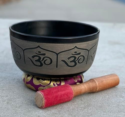 Tibetan Meditation Hindu OM Singing Bowl Mallet Mat Cushion Set (7 Inches, Om) - color: OM, size: 7 Inches