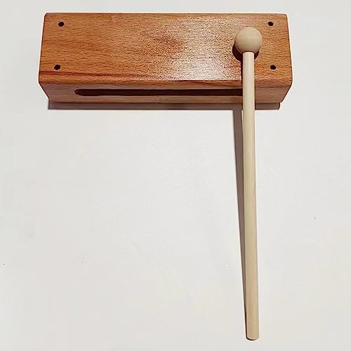 Wood Block Musical Instrument with Mallet Solid Hardwood Percussion Rhythm Blocks,Natural Finish (Wood color)