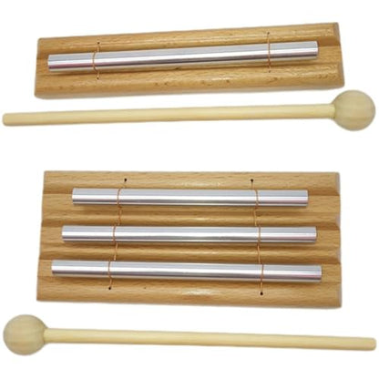 2 Pcs Meditation Chime with Mallet, Three Tone Trio and Single Tone Chime Percussion Instrument Energy Chime for Mindfulness Meditation Relaxation