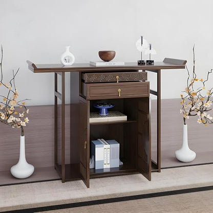 Meditation Shrine Buddhist Altar Table - Buddha Pooja Spiritual Prayer for Saints At Home Greek Altar Catholic Loved Ones Ancestral Counter for My Jesus Ofrenda Table,Walnut/47.2Inch - size: 47.2Inch