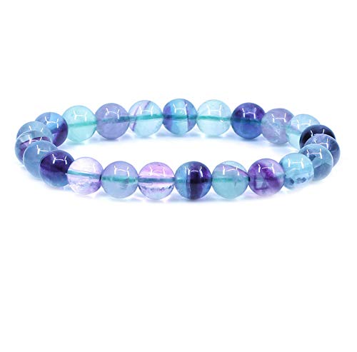 Keleny Gem Semi Precious Gemstones 8mm Round Beads Crystal Stretch Bracelets 7 Inch Unisex - color: Geen AA Grade Clear Fluorite