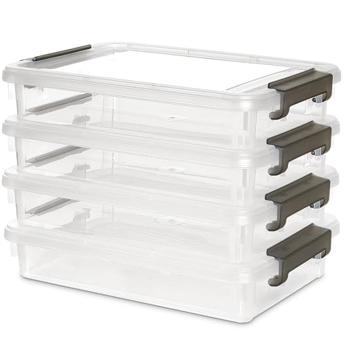 Citylife 4 Packs Portable Project Case, Clear File Box with Snap Lid, Stackable Plastic Organizers for Craft Projects, Letters, A4 Paper, Cards, and Photos - size: 5QT, style: 4 PCS