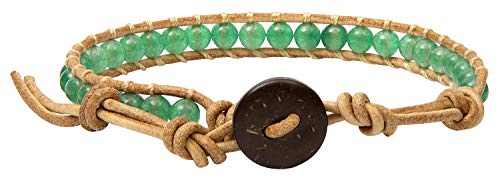 Infinityee888 Leather Bracelet Light Brown Wrap Beads Natural Stone Adjustable for Men Women Teen Yoga Handmade Bohemian Gypsy Boho - color: Green