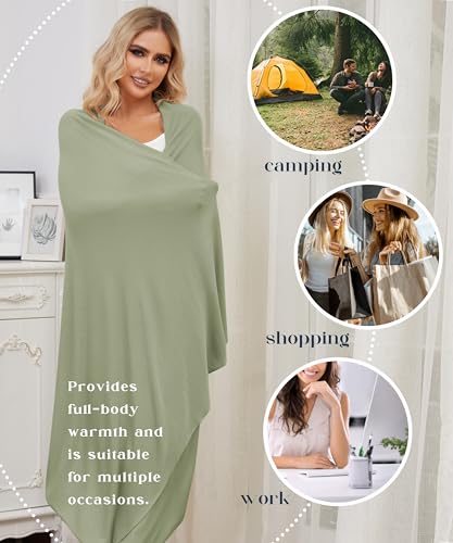 Tencel Cashmere Shawl Wraps for Women,Pashmina Stole Airplane Travel Wool Scarf Blanket Wrap Lightweight UPF 50+ - color: Mossgreen