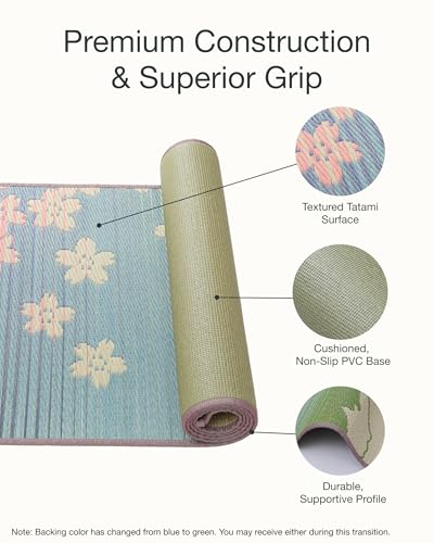 FULI Japanese Tatami Yoga Mat, Igusa Mat, Non-Slip Exercise & Fitness Mat for Pilates & Floor Workouts, Made in Japan, 1/4 in Thick, Sakura Fuji