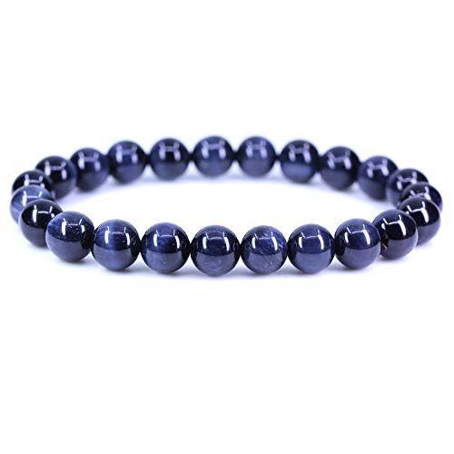 Keleny Gem Semi Precious Gemstones 8mm Round Beads Crystal Stretch Bracelets 7 Inch Unisex - color: Blue Tiger Eye